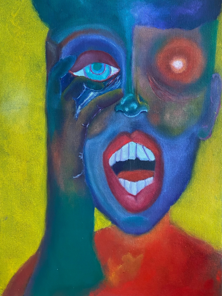 Screaming Madness Oil Paint on Canvas Sheet Framed 2020